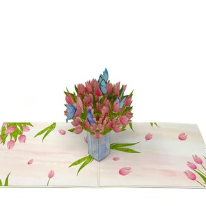 Tarjeta de agradecimiento personalizada con tulipán emergente / Elegante saludo floral en 3D / Tarjeta de agradecimiento hecha a mano / Regalo único para amantes de las flores