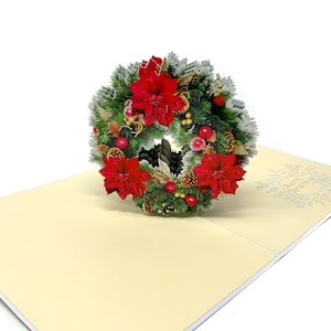 Tarjeta de corona emergente personalizada / Saludo de corona festiva 3D / Tarjeta hecha a mano / Regalo navideño único y decoración festiva