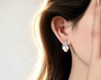 Witte bladvormige oorstekers, prachtige sterlingzilveren sieraden, hangoorbellen, verjaardagscadeaus, oorbellen voor bruidsmeisjes, kerstcadeaus.