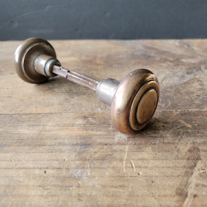 Antique Solid Brass Door Knobs, Concentric Circles, Matched Pair, Victorian Mortise Hardware