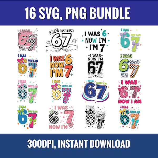 Ik was 6, nu ben ik 7 verjaardag SVG PNG-bundel (digitale download)