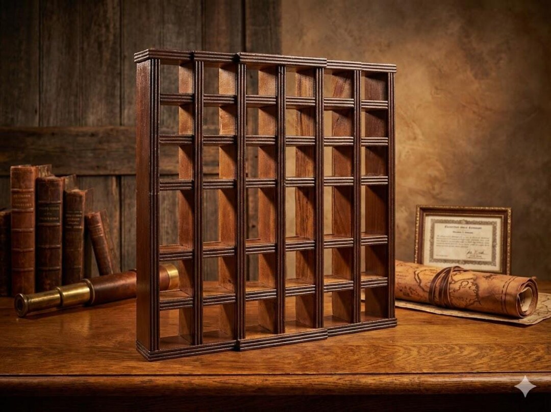 Vintage Heavy Wood Shadow Box 36 Slot Display Shelf Shot Glass Knick ...