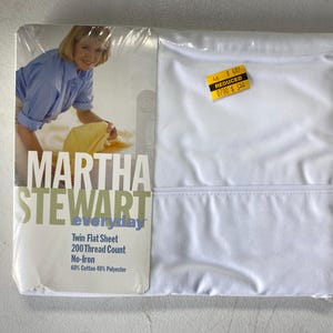 Vintage Martha Stewart Everyday Twin Flat Sheet White NIP, 1990s Kmart Blue Label NOS, Made in USA Cotton Blend, Cottagecore Farmhouse