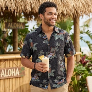 Camicia Hawaii Beige Manica Corta Taglia L V084