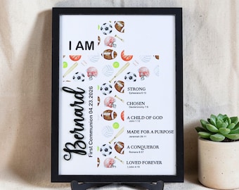 Sporty Confirmation Gift for Boys, Bible Verse Cross Wall Sign for Baptism Gift, Christian Confirmation,  First Communion Party Decor