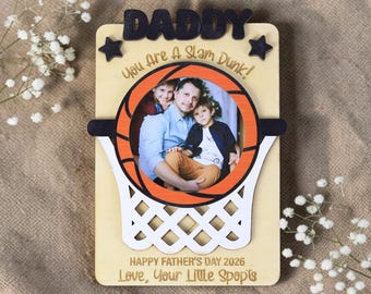 Personalized Basketball Dad Photo Magnet, Custom Dad Picture Holder, Father Day Gift 2026, Sport Dad Fridge Magnet, Basketball Gift