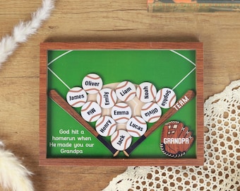 Personalized Baseball Grandpa Gift, Our Grandpa Sign, Custom Grandkids Names, Baseball Dad Gift, Wood Art