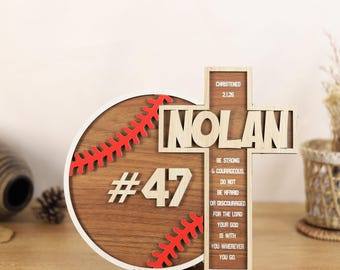 Custom Baseball Baptism Cross, Personalized Christian Sports Gift, Baseball Nursery Wall Decor, Religious Gift for Baseball Player