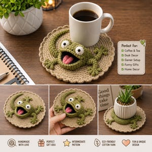 Tom Lizard Amigurumi (PDF Häkelanleitung, Tom Lizard Popping Coaster Häkelanleitung, Crochet Coaster Muster