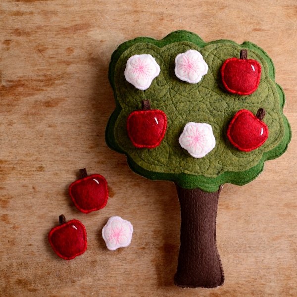 Handmade Montessori Work- Magnetic Wool Felt Counting & Sorting Toy. Apple tree. Made to Order.