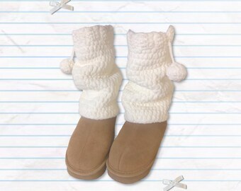 Beige fluffy chunky leg warmers