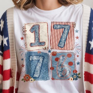 1776 Patriotic PNG Shirt Design, Vintage Americana Patchwork Style, 4th of July Sublimation Graphic, Digital Download