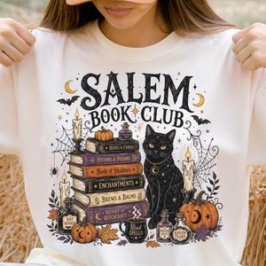 Salem Book Club PNG Shirt Design, Witchy Black Cat and Spellbook Art, Digital Download
