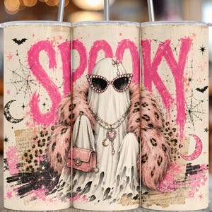 Immagine PNG di un fantasma spettrale per bicchiere da 20 oz, design gotico pastello leopardato glamour, download digitale
