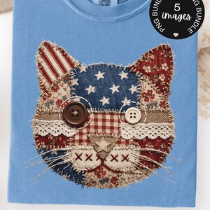 Patriotic Cat Patchwork PNG Bundle – 4th of July Cat Lover Americana Quilt Style Designs