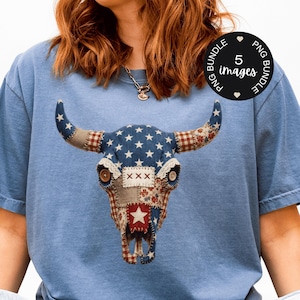 Patriotic Western Patchwork PNG Bundle – 4th of July Cowboy & Rodeo Americana Quilt Style Designs