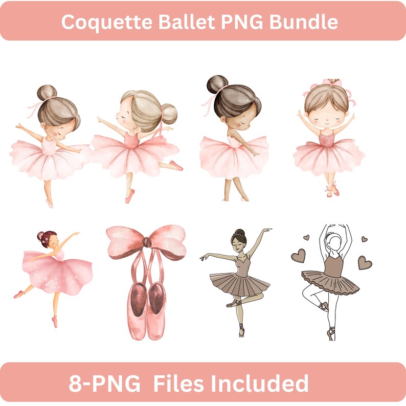 Pink Ballerina PNG Bundle | Watercolor Ballet Clipart (digital Download ...