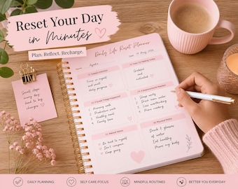 Self Care Reset Planner | Canva Editable Wellness Journal, Habit Tracker & Daily Routine PDF