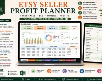 Etsy Seller Spreadsheet, Profit Tracker, Google Sheets Template, Order Management, SEO Research Tool, Shipping Log, Growth Planner