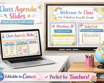 Classroom Daily Slides Template | Teacher Agenda Canva Editable | Morning Meeting Weekly Planner