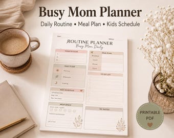 Busy Mom Planner Printable | Daily Routine, Kids Schedule & Meal Planner Organizer PDF | Canva Editable Download