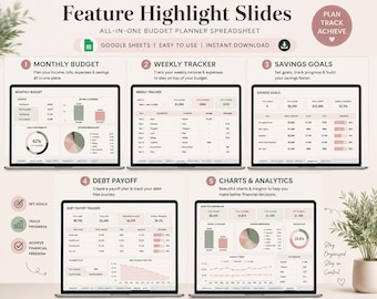 All-in-One Budget Planner Spreadsheet, Google Sheets Budget Template, Expense Tracker, Savings Goals, Debt Payoff, Bills & Net Worth