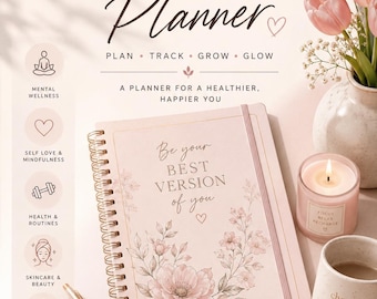 Glow Up Planner Printable Self Care Journal Canva Editable Wellness Routine Habit Tracker Digital Download PDF