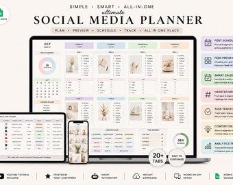 Ultimate Social Media Planner Spreadsheet | Influencer Content Calendar & Multi Platform Creator Dashboard for Instagram TikTok YouTube