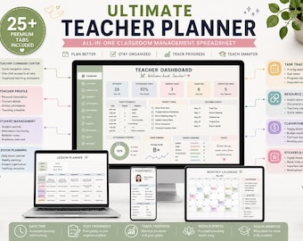 Teacher Student Planner Spreadsheet, Google Sheets Organizer, Gradebook, Attendance Tracker, Lesson Planner, Classroom Management