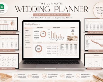 Ultimate Wedding Planner Google Sheets Template | Budget Tracker, Guest List, Seating Chart, Vendor Organizer, RSVP & Timeline Dashboard