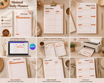 Daily Routine Planner Printable A4 | Calm Beige Productivity Planner with Habit Tracker, To Do List & Schedule | Canva Editable
