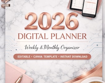 2026 Minimalist Digital Planner | iPad Weekly Monthly Organizer (Canva PDF Download)