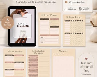 Calm Mind Self Care Planner Printable PDF | Anxiety Relief Journal, Mental Wellness Tracker, Daily Routine & Habit Planner