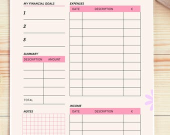 Monthly Budget Planner Printable | Income Expense Tracker, Financial Goals (A4 PDF Download)