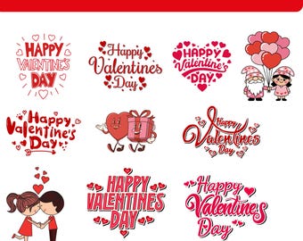 Happy Valentine's Day PNG Bundle | Red Script Quote (Digital Download)