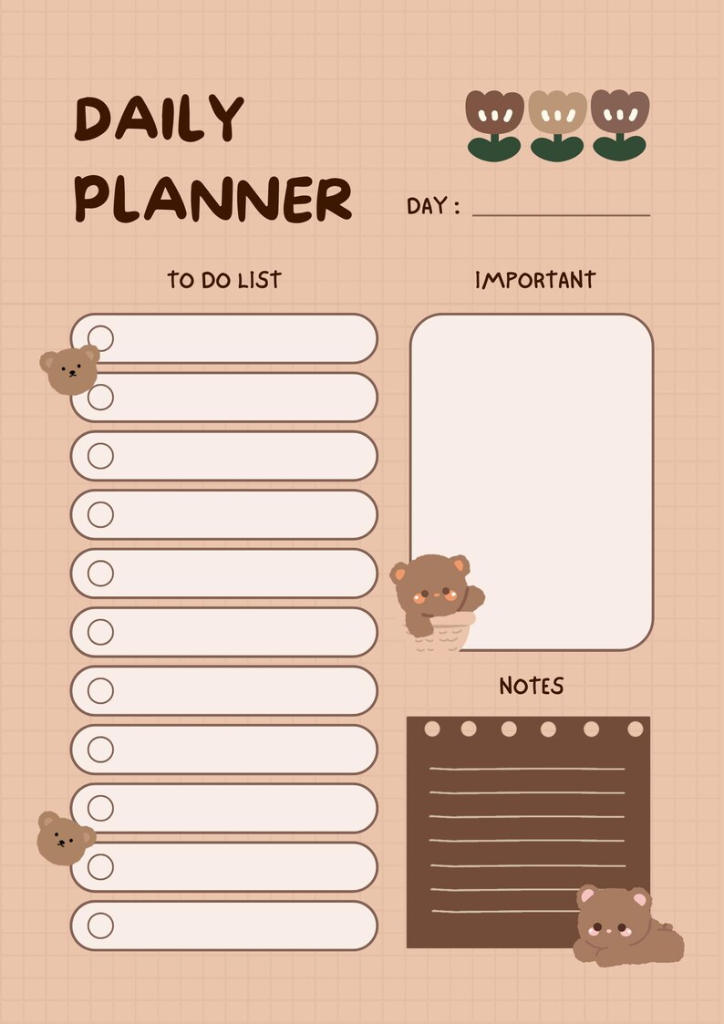 Cute Teddy Bear Planner 2026 Printable | Canva Editable Daily Weekly ...