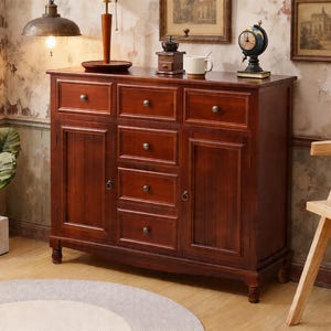 Handmade Solid Wood Sideboard Cabinet with Drawers, Farmhouse Storage Cabinet, Rustic Buffet for Kitchen Dining Room Console Table