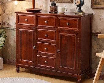 Aparador de madera maciza hecho a mano con cajones, mueble de almacenamiento estilo granja, buffet rústico para mesa consola de cocina o comedor