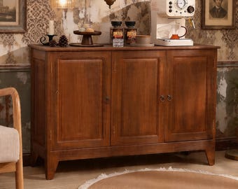 Handmade Solid Wood Sideboard Cabinet, Vintage Farmhouse Buffet, Rustic Storage Cabinet for Kitchen Dining Room Coffee Bar Console