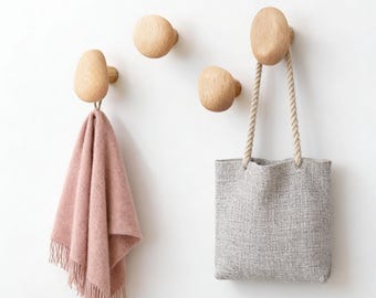 Personalized Wood Wall Hooks, Geometric and Pebble Shapes, Custom Coat Rack, Minimalist Home Storage, Xmas Gift