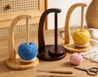Personalized Magnetic Yarn Holder for Knitting and Crochet, Rotating Wooden Yarn Stand, Crochet Yarn Spinner, Gift for Knitters & Crafters