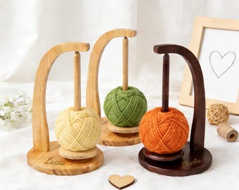 Custom Magnetic Wooden Yarn Holder, Rotating Yarn Stand for Knitting and Crochet, Personalized Yarn Spinner, Gift for Knitters