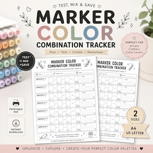 Marker Color Combination Tracker, Swatch Sheet, Palette Planner (PDF)
