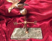 Antique brass eagle weathervane executive desk statue marble base authentic 1950s wings spread 7 quot x 6 quot , Father s Day gift brass eagle antique