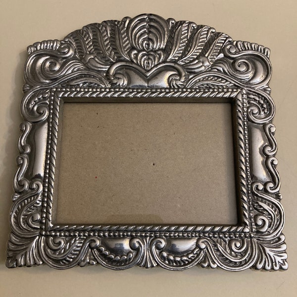 Embellished aluminum frame, embossed Mexican folk art frame, aluminum folk art design frame 7” x 7”, 45” x 3.5”