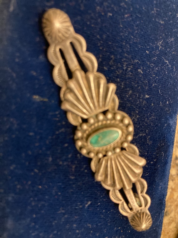 Fred Harvey sterling turquoise pin, mid century s… - image 1