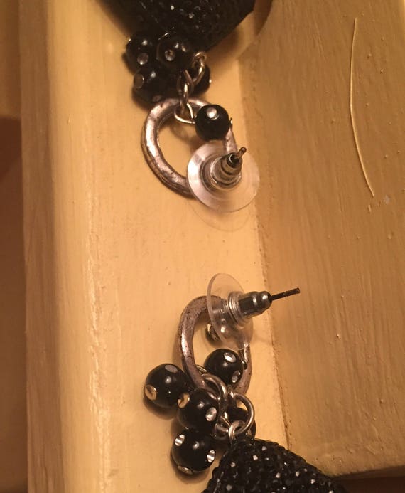 black square sparkle earrings , vintage black squ… - image 2