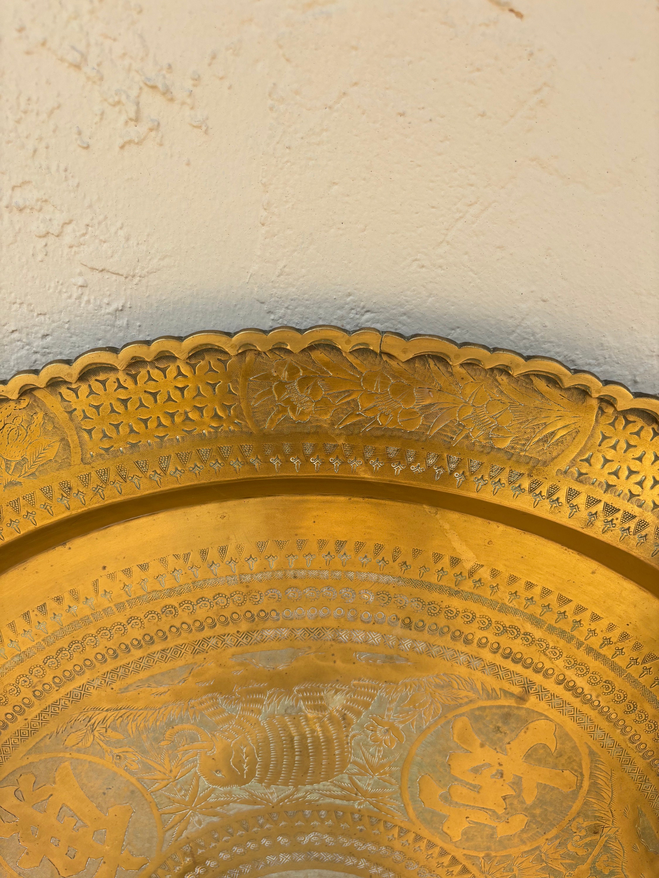 【たぁこ*さま】vintage tray ❀ スポンコリ トレイ Finland Antique 1930s Zodiac Chinese Buddha Table Tray 30”, Brass