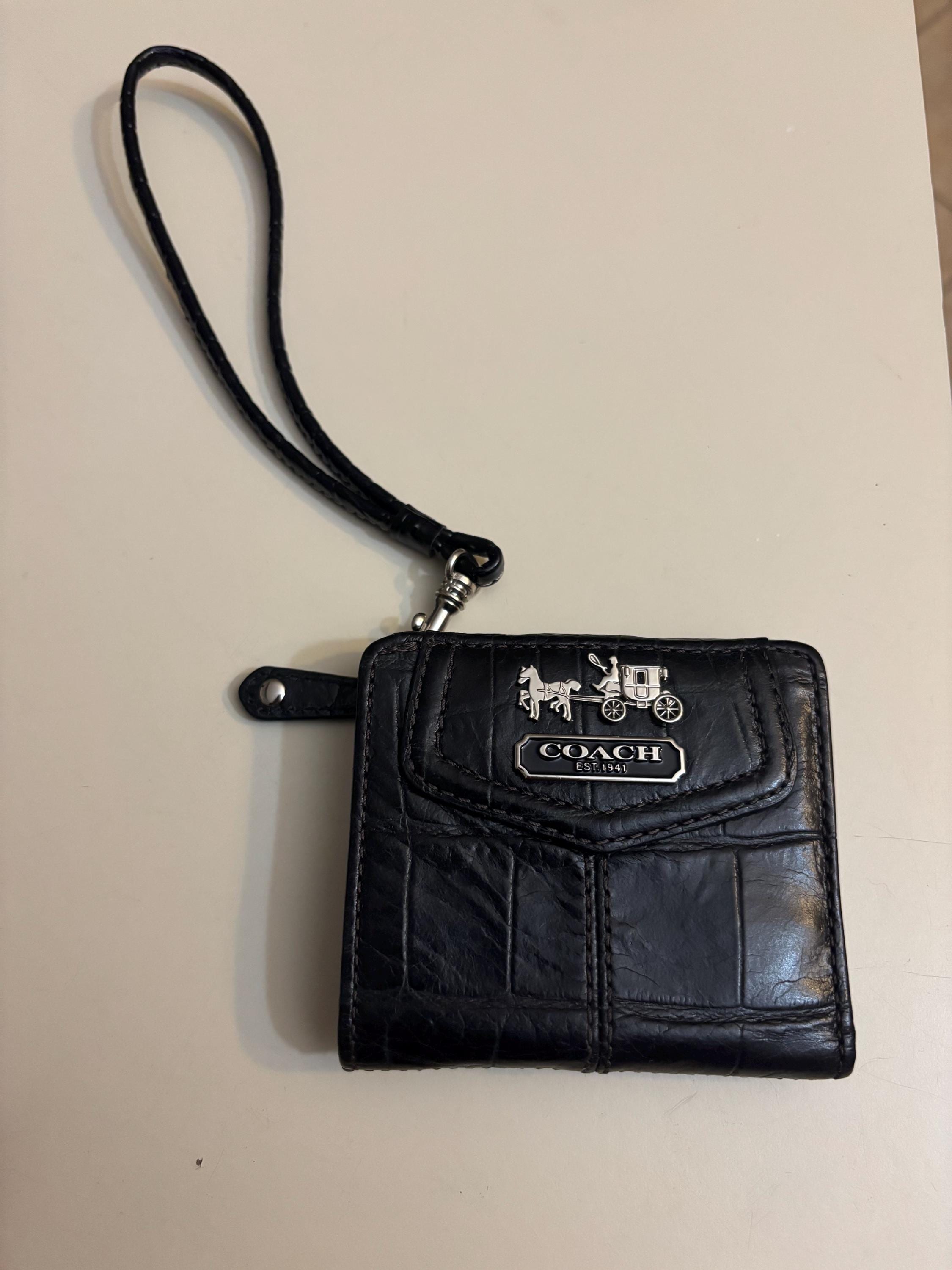 小物 Old Coach leather embossed bifold wallet Vintage Classic Coach Metal Logo Man Carriage Two Horses Wallet
