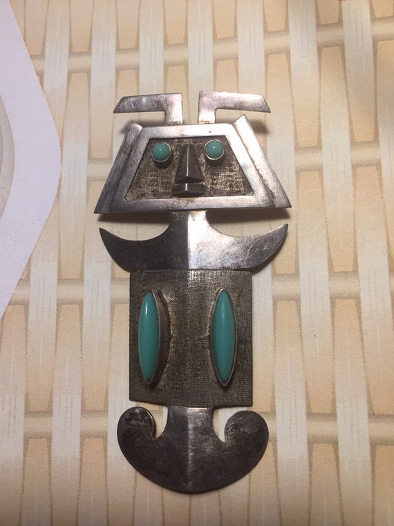 Vintage folk art tribal man pendant fun 900 silver